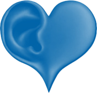 A blue heart with an ear that is shaped like it.