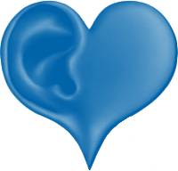 A blue heart with an ear